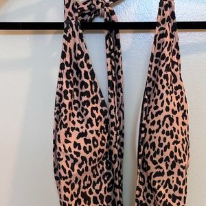 NEW - Leopard Criss Cross Tie Knot Front Deep V Open Back One Piece - M